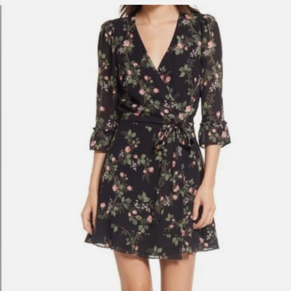 Reformation Black Floral Wrap Dress
